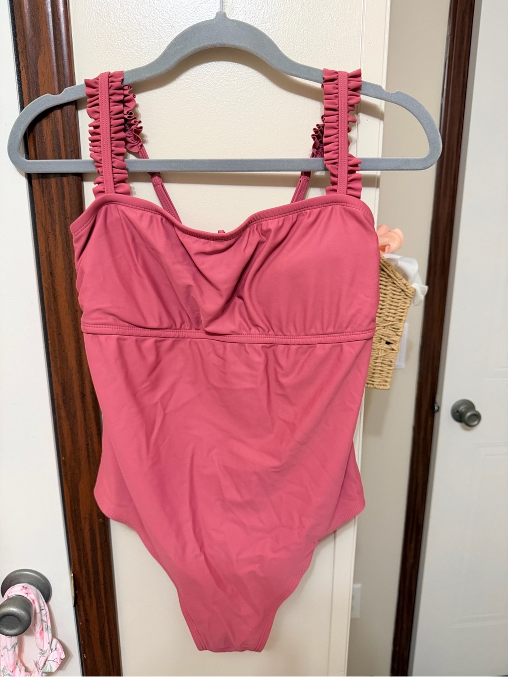 Kona Sol Rose Pink Ruffled Strap One-Piece Swimsuit